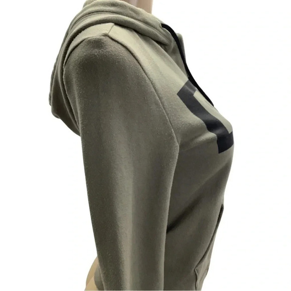 Pink olive green hoodie zip up jacket with front pockets (Preowned) - Picture 2 of 7